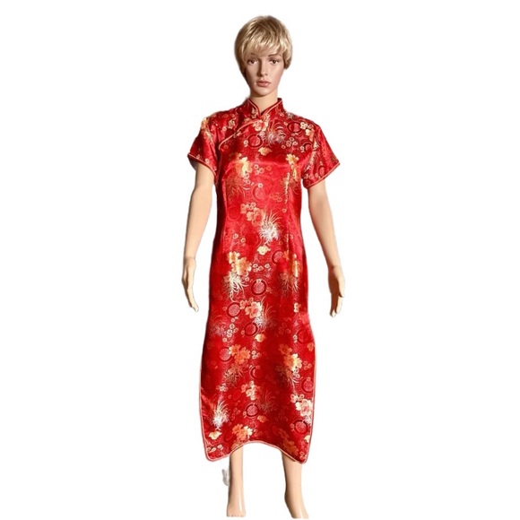 Kaiyu ~ Women’s X-Large ~ Red & Gold ~ Chinese/ Floral Design Dress - Picture 2 of 14